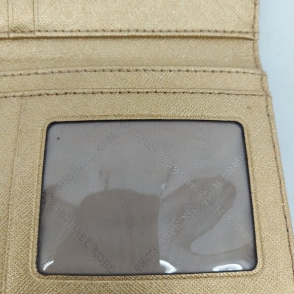 Michael Kors Jet Set Travel Large Trifold Leather Wallet Gold - Picture 5 of 8